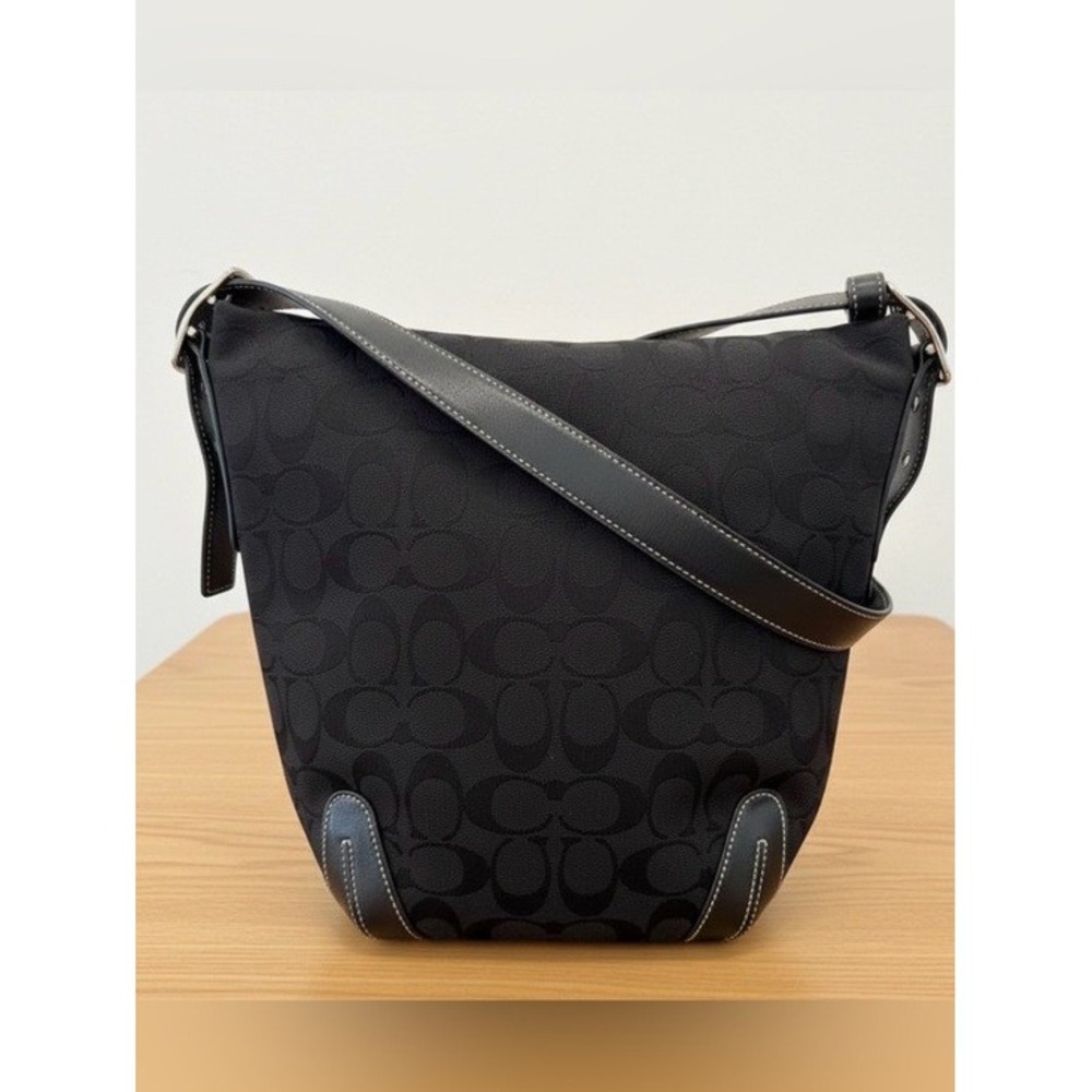 Vintage Coach Y2K Black Signature Jacquard Canvas Shoulder Hobo Bucket Bag